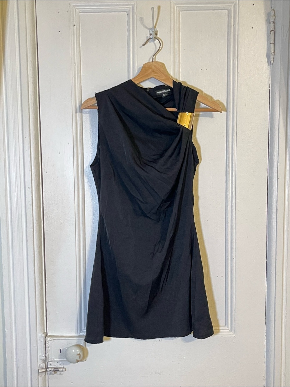 PrettyLittleThing Black One-Shoulder Asymmetric Dress with Gold Buckle